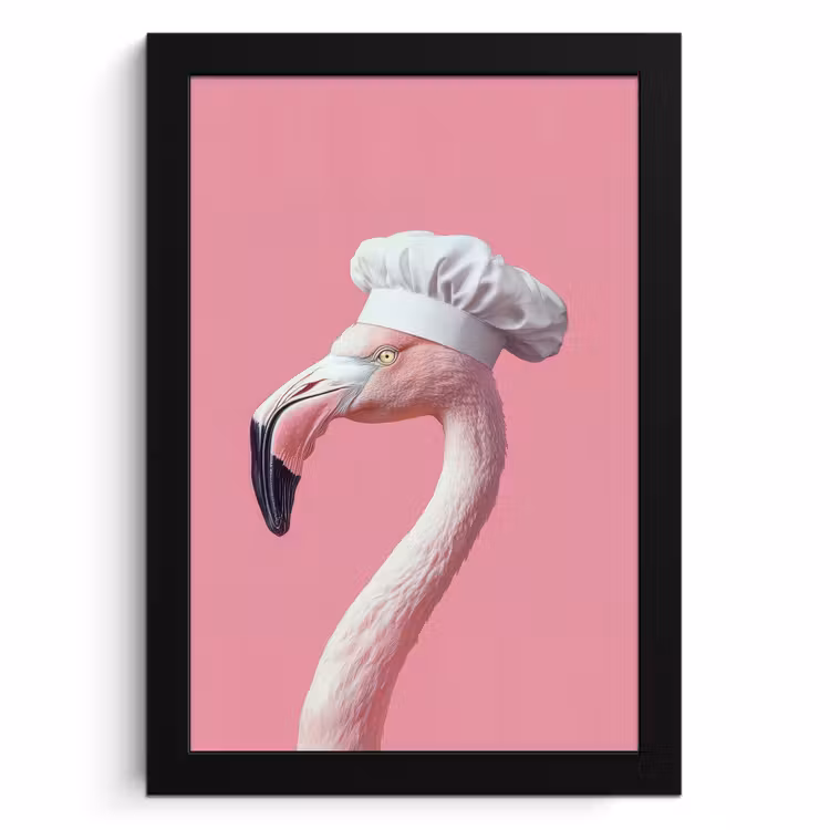 KitchenYeah - Cucina - Cornice per foto - Flamenco - Rosa - Gorro de cocinero - Ave — 1