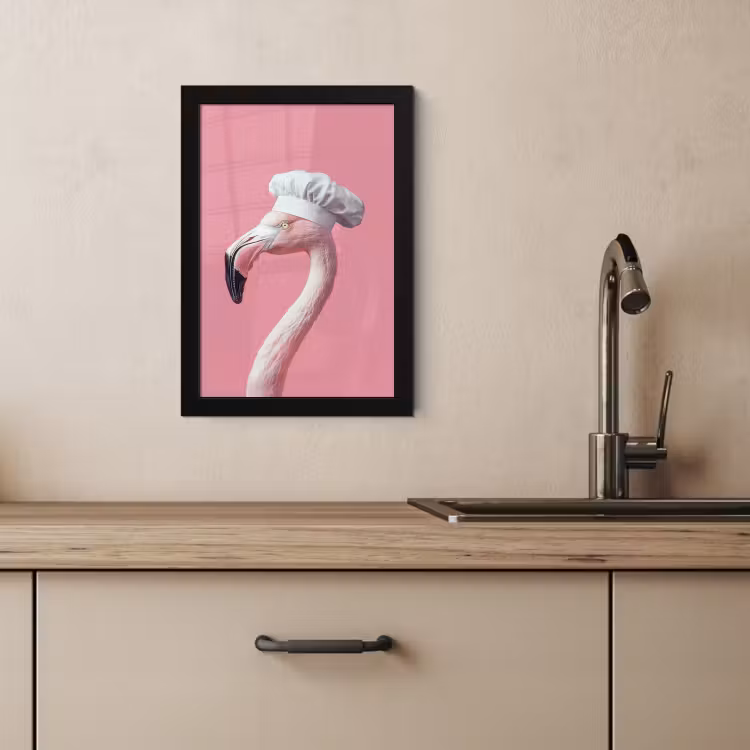 KitchenYeah - Cucina - Cornice per foto - Flamenco - Rosa - Gorro de cocinero - Ave — 2