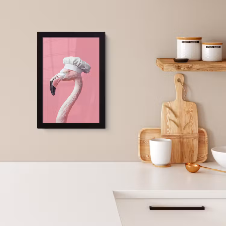 KitchenYeah - Cucina - Cornice per foto - Flamenco - Rosa - Gorro de cocinero - Ave — 3