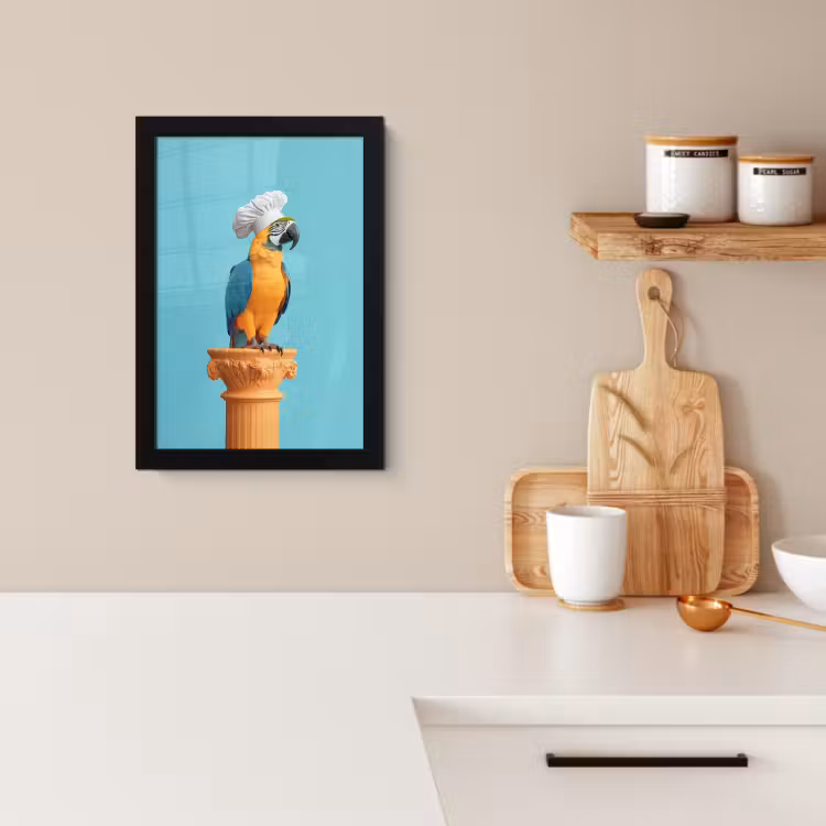KitchenYeah - Cucina - Cornice per foto - Pappagallo - Cappello da cuoco - Divertente - Uccello — 2