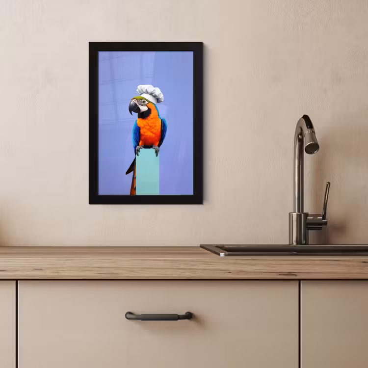 KitchenYeah - Cucina - Cornice per foto - Pappagallo - Cappello da cuoco - Uccello - Carino — 4