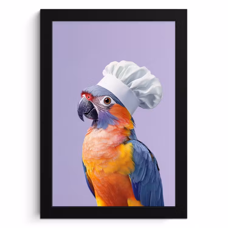 KitchenYeah - Cucina - Cornice per foto - Pappagallo - Cappello da cuoco - Viola - Carino — 1
