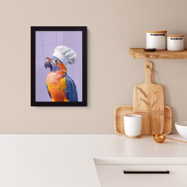 KitchenYeah - Cucina - Cornice per foto - Pappagallo - Cappello da cuoco - Viola - Carino — 3