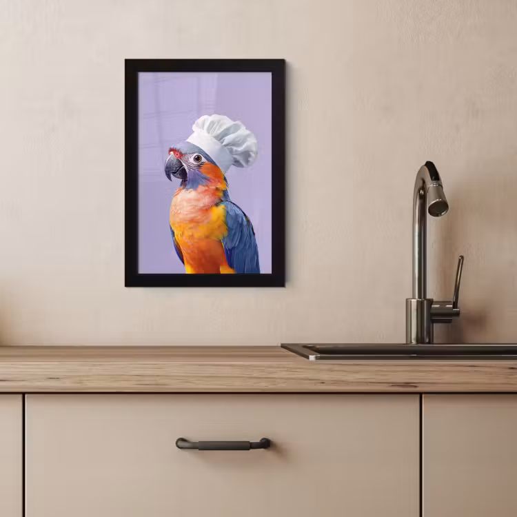 KitchenYeah - Cucina - Cornice per foto - Pappagallo - Cappello da cuoco - Viola - Carino — 4