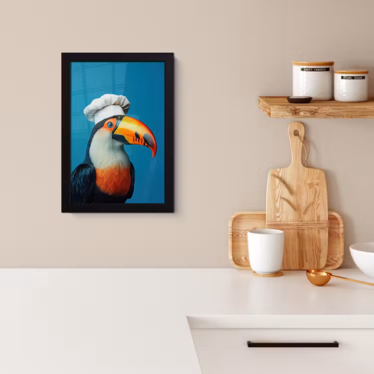 KitchenYeah - Cucina - Cornice per foto - Tucano - Pappagallo - Uccello - Cappello da cuoco — 2