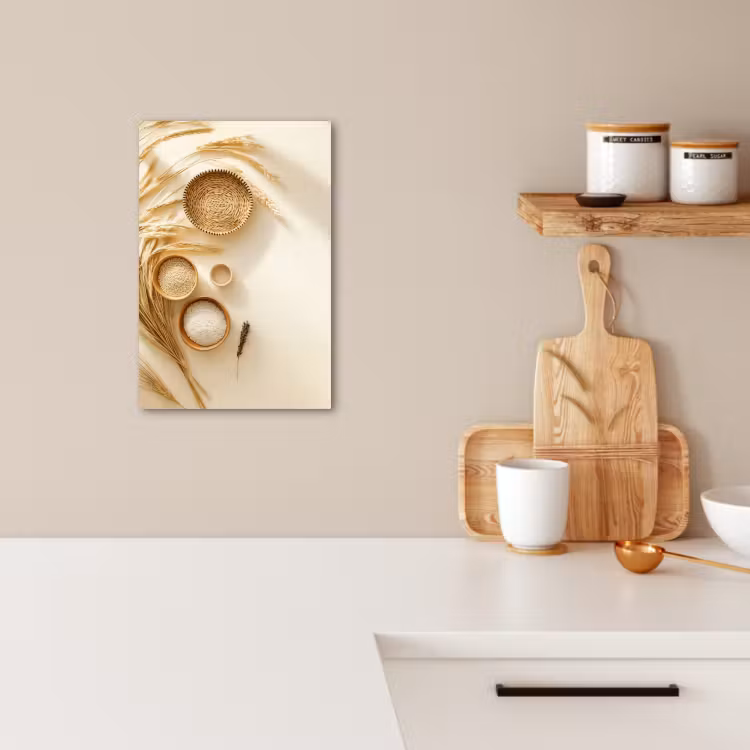 Dipinti su tela - Cereali - Legno - Ciotola - Beige — 1