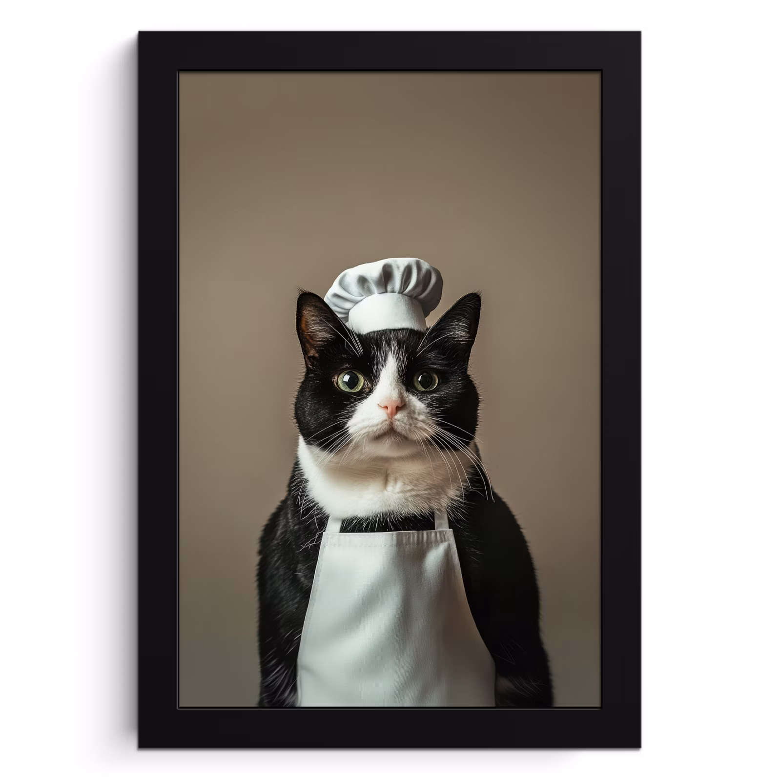 KitchenYeah - Cucina - Cornice per foto - Gatto - Abbigliamento da chef - Nero - Bianco — 1