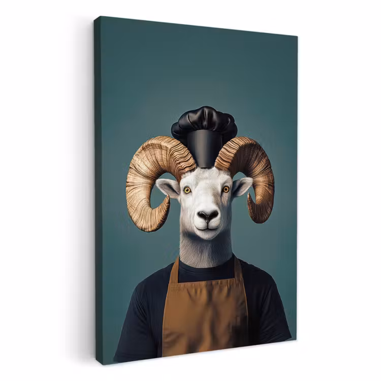 Dipinti su tela - Capra - Corna - Abbigliamento da cucina — 1
