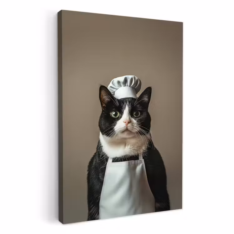 Dipinti su tela - Gatto - Abbigliamento da chef - Nero - Bianco — 1