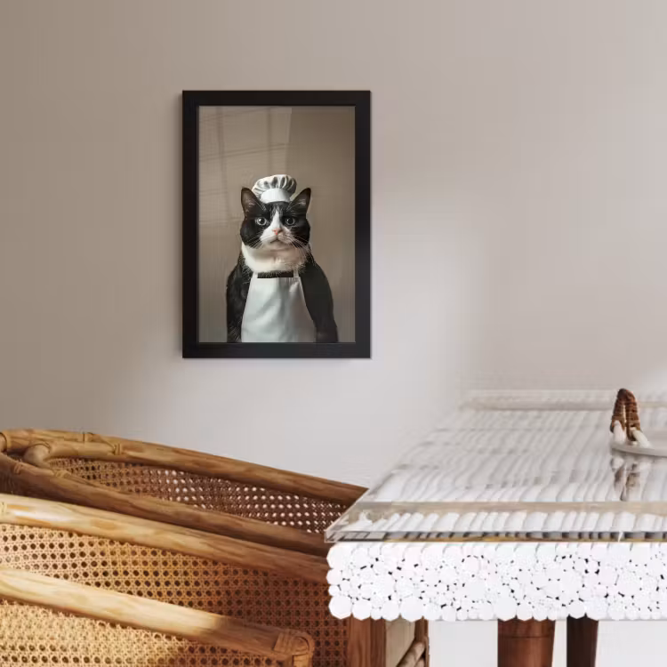 KitchenYeah - Cucina - Cornice per foto - Gatto - Abbigliamento da chef - Nero - Bianco — 3