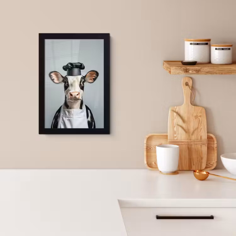 KitchenYeah - Cucina - Cornice per foto - Mucca - Nero - Bianco - Cuoco — 2