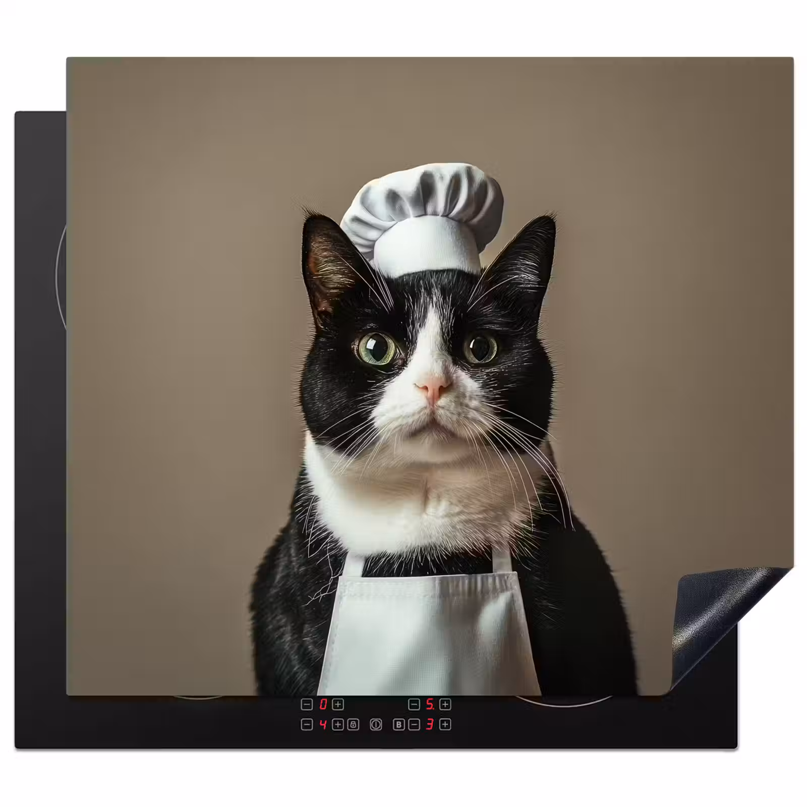 Protezione piano induzione - Gatto - Abbigliamento da chef - Nero - Bianco — 1