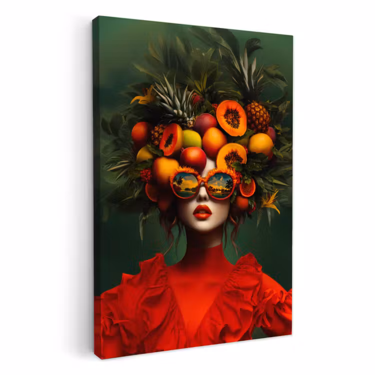 Dipinti su tela - Donna - Frutta - Papaya - Ananas — 1
