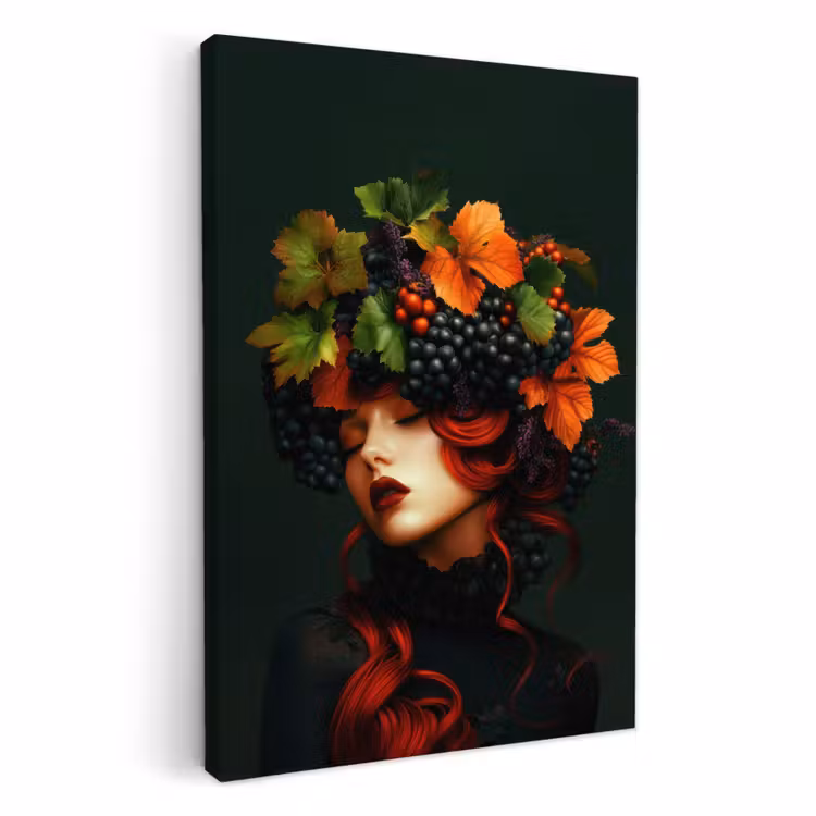 Dipinti su tela - Donna - Rosso - Verde - Uva — 4