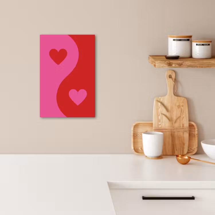 Dipinti su tela - Minimalista - Rosso - Rosa - Cuori — 1