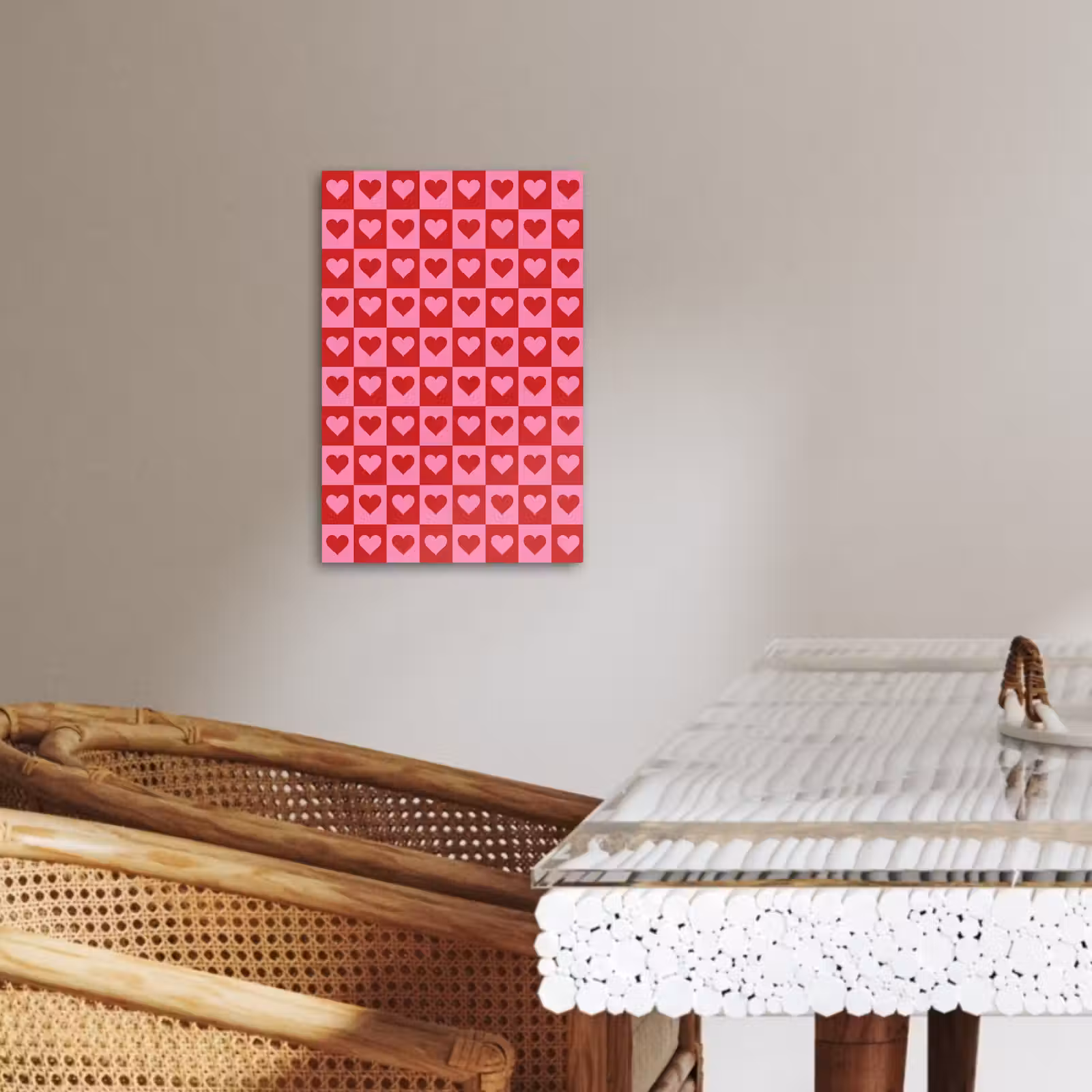 Dipinti su tela - Rosso - Rosa - Scacchiera - San Valentino — 1