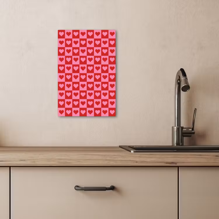 Dipinti su tela - Rosso - Rosa - Scacchiera - San Valentino — 2