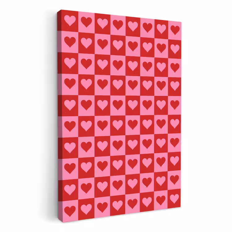 Dipinti su tela - Rosso - Rosa - Scacchiera - San Valentino — 3
