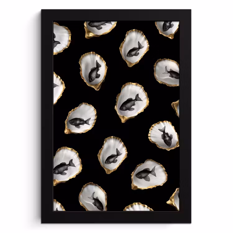 KitchenYeah - Cucina - Cornice per foto - Ostriche - Nero - Pesce - Oro — 1