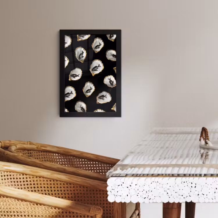 KitchenYeah - Cucina - Cornice per foto - Ostriche - Nero - Pesce - Oro — 2