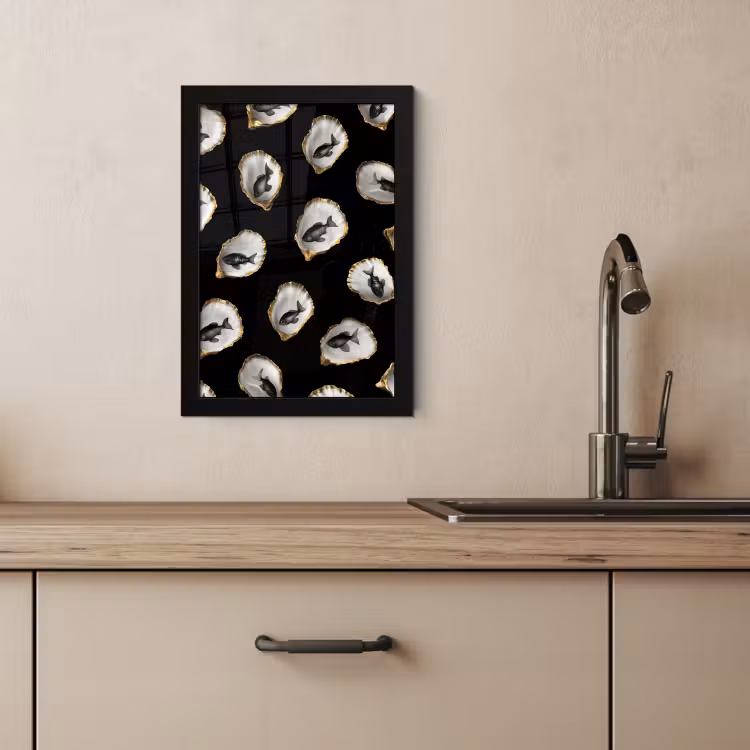 KitchenYeah - Cucina - Cornice per foto - Ostriche - Nero - Pesce - Oro — 4