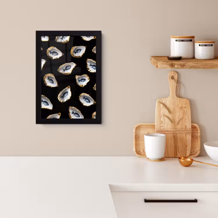 KitchenYeah - Cucina - Cornice per foto - Ostriche - Pesce - Blu - Oro — 3