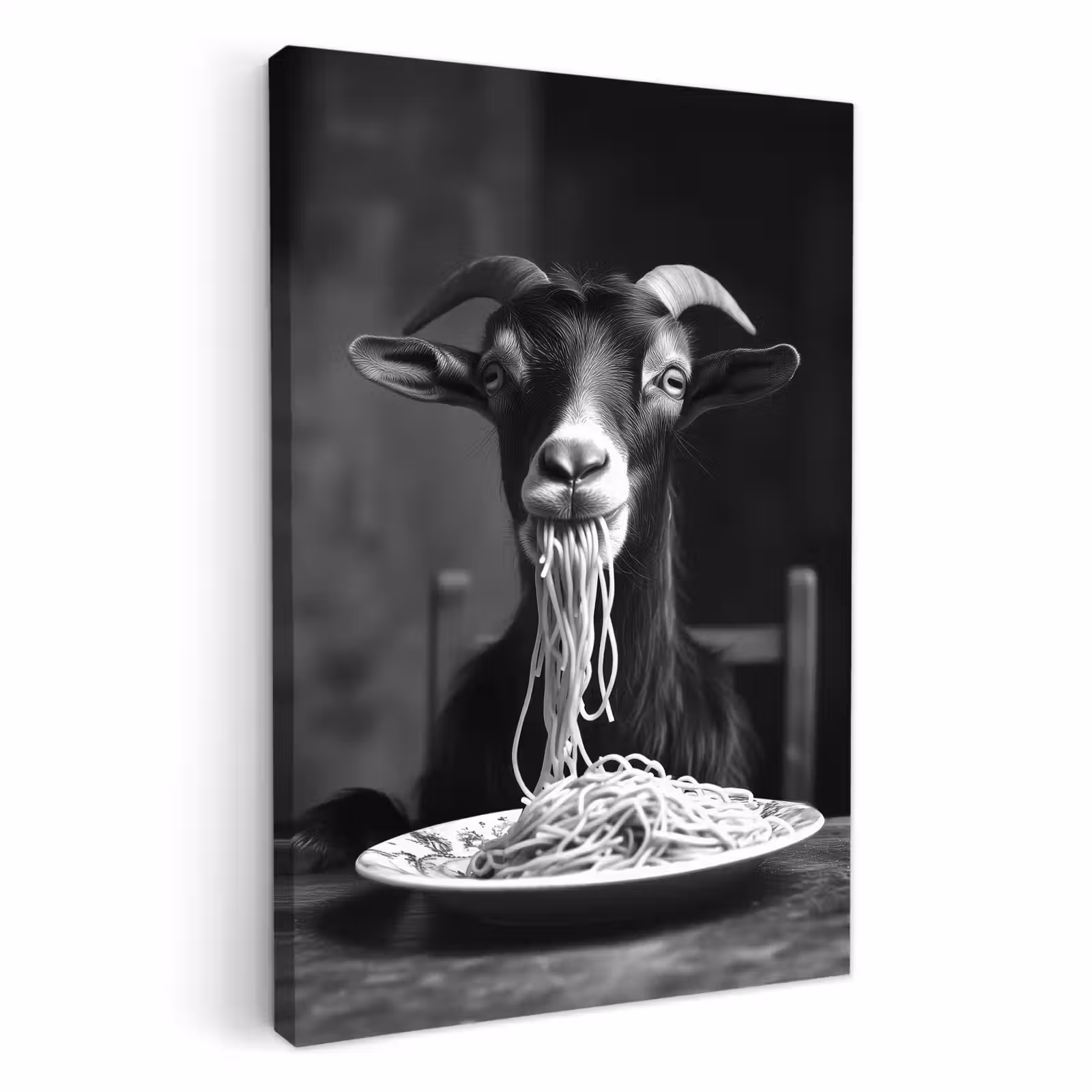 Dipinti su tela - Capra - Piatto - Spaghetti - Bianco e nero — 1