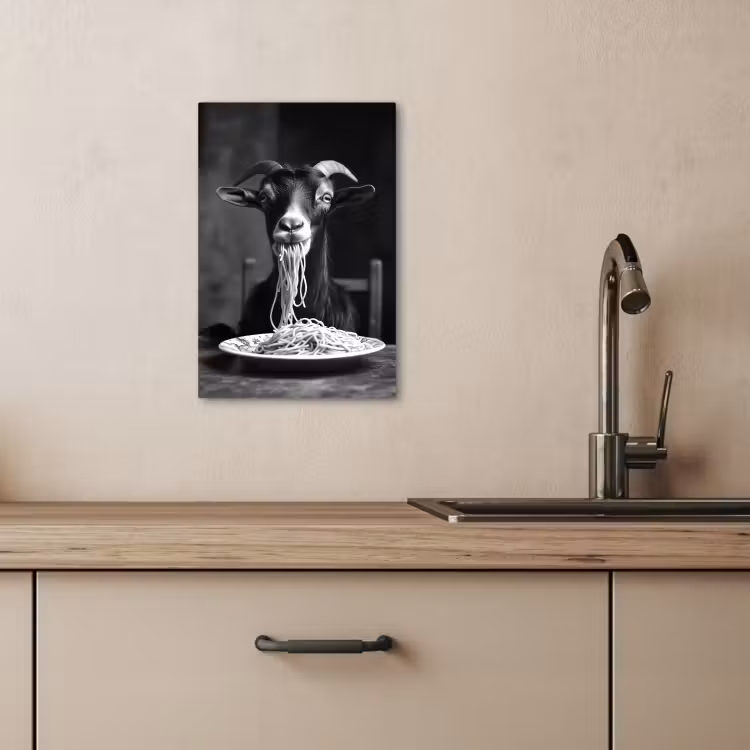 Dipinti su tela - Capra - Piatto - Spaghetti - Bianco e nero — 3