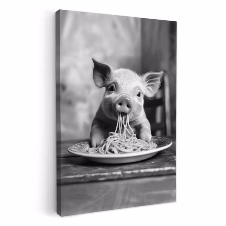Dipinti su tela - Maiale - Carino - Spaghetti - Bianco e nero - Animale — 3