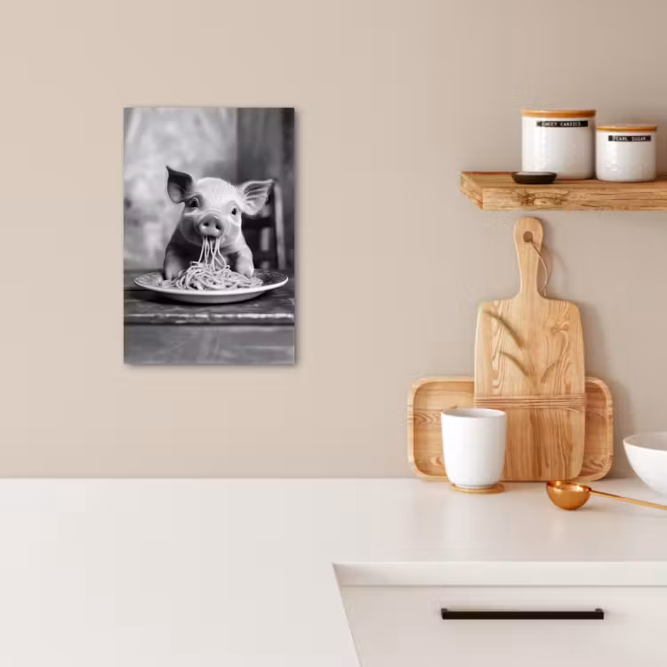 Dipinti su tela - Maiale - Carino - Spaghetti - Bianco e nero - Animale — 4