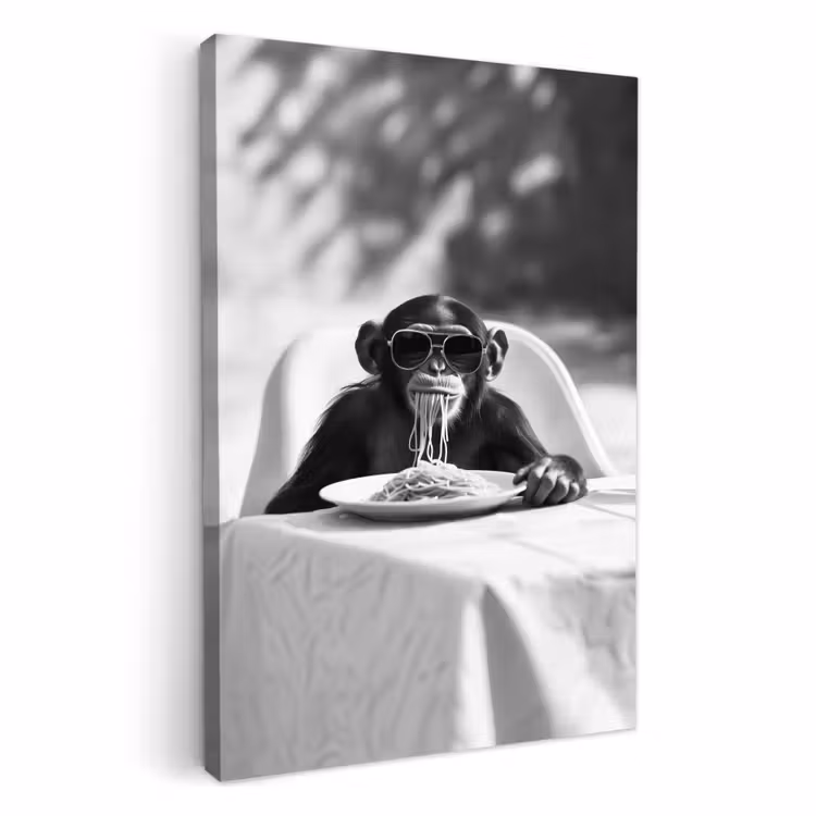 Dipinti su tela - Scimmia - Spaghetti - Occhiali da sole - Bianco e nero - Cool - Animale — 1