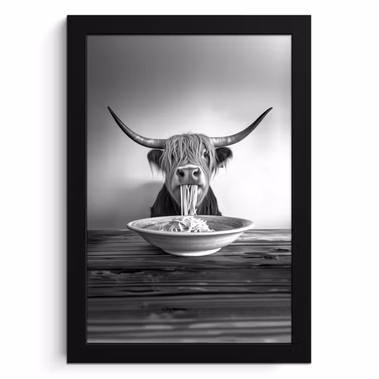 KitchenYeah - Cucina - Cornice per foto - Highlander scozzese - Spaghetti - Animali - Bianco e nero — 1