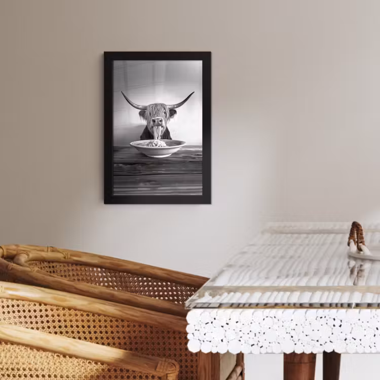 KitchenYeah - Cucina - Cornice per foto - Highlander scozzese - Spaghetti - Animali - Bianco e nero — 2
