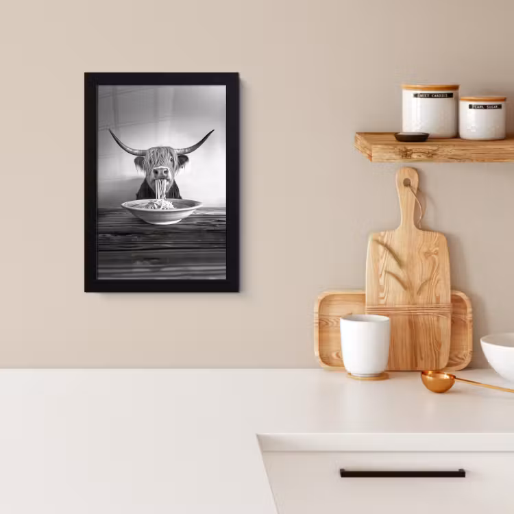 KitchenYeah - Cucina - Cornice per foto - Highlander scozzese - Spaghetti - Animali - Bianco e nero — 3