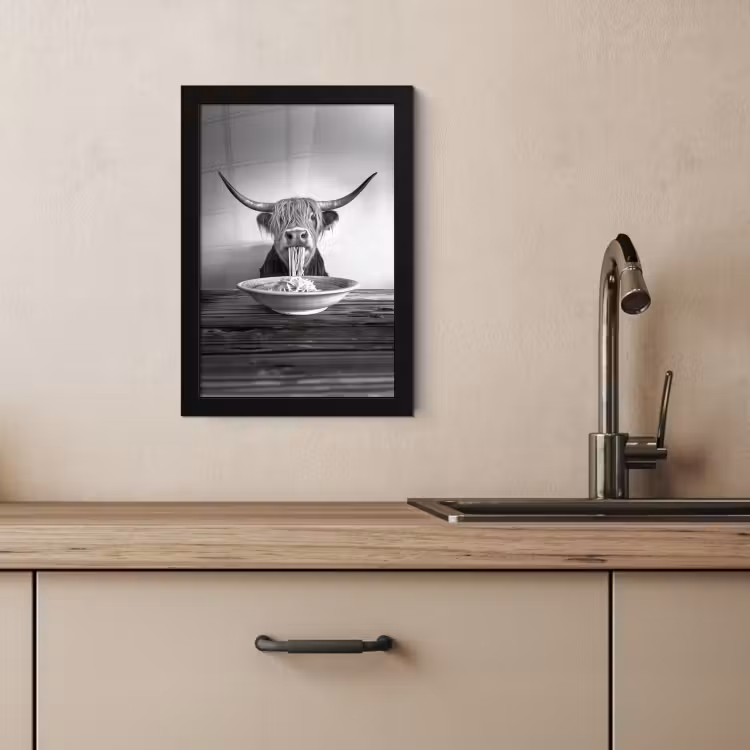 KitchenYeah - Cucina - Cornice per foto - Highlander scozzese - Spaghetti - Animali - Bianco e nero — 4