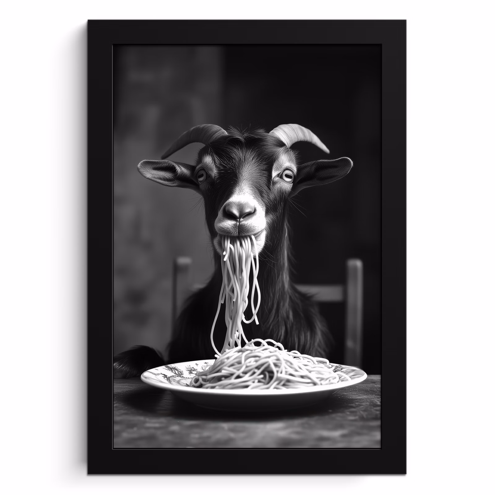 KitchenYeah - Cucina - Cornice per foto - Capra - Piatto - Spaghetti - Bianco e nero — 1