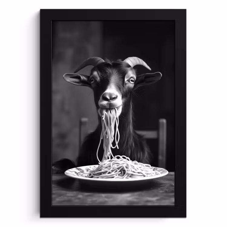 KitchenYeah - Cucina - Cornice per foto - Capra - Piatto - Spaghetti - Bianco e nero — 1