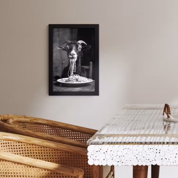 KitchenYeah - Cucina - Cornice per foto - Capra - Piatto - Spaghetti - Bianco e nero — 2