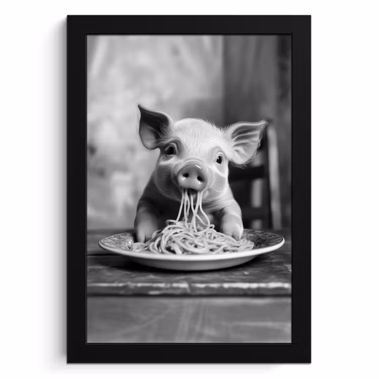 KitchenYeah - Cucina - Cornice per foto - Maiale - Carino - Spaghetti - Bianco e nero - Animale — 1
