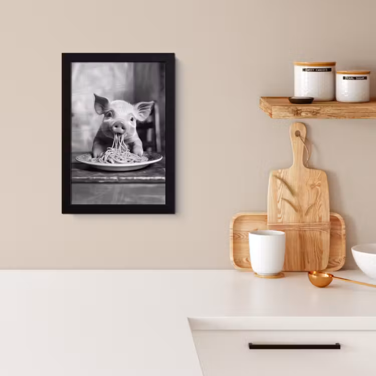 KitchenYeah - Cucina - Cornice per foto - Maiale - Carino - Spaghetti - Bianco e nero - Animale — 3