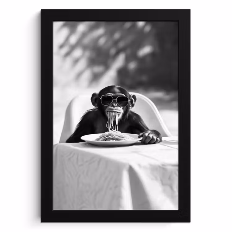 KitchenYeah - Cucina - Cornice per foto - Scimmia - Spaghetti - Occhiali da sole - Bianco e nero - Cool - Animale — 1