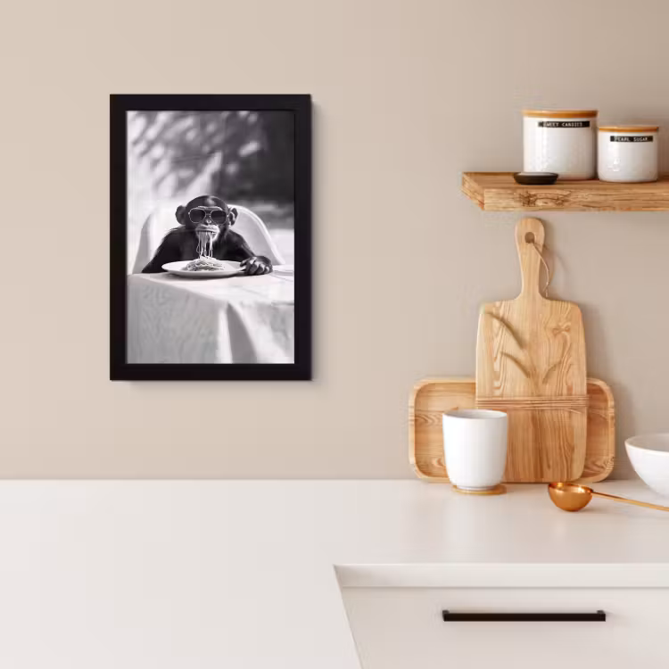 KitchenYeah - Cucina - Cornice per foto - Scimmia - Spaghetti - Occhiali da sole - Bianco e nero - Cool - Animale — 2