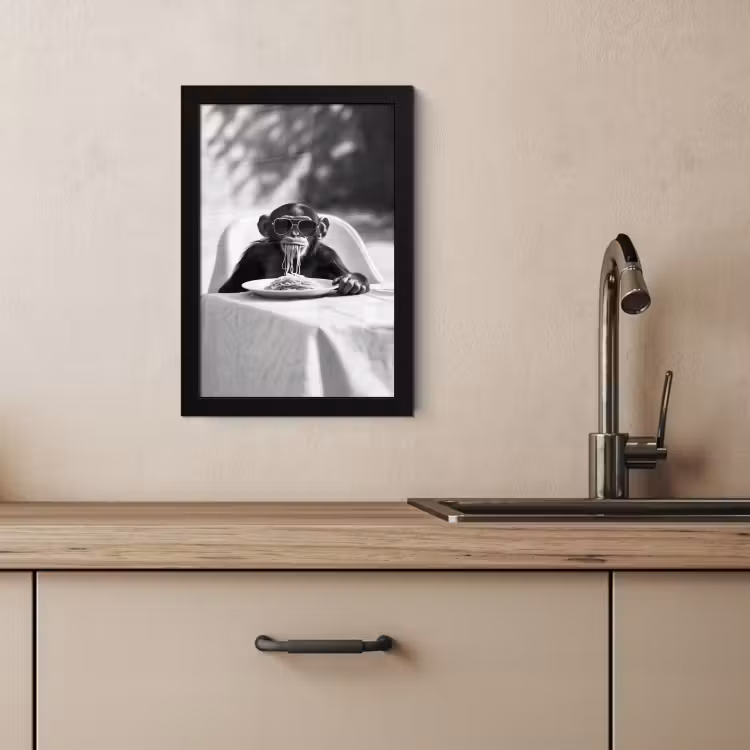 KitchenYeah - Cucina - Cornice per foto - Scimmia - Spaghetti - Occhiali da sole - Bianco e nero - Cool - Animale — 4