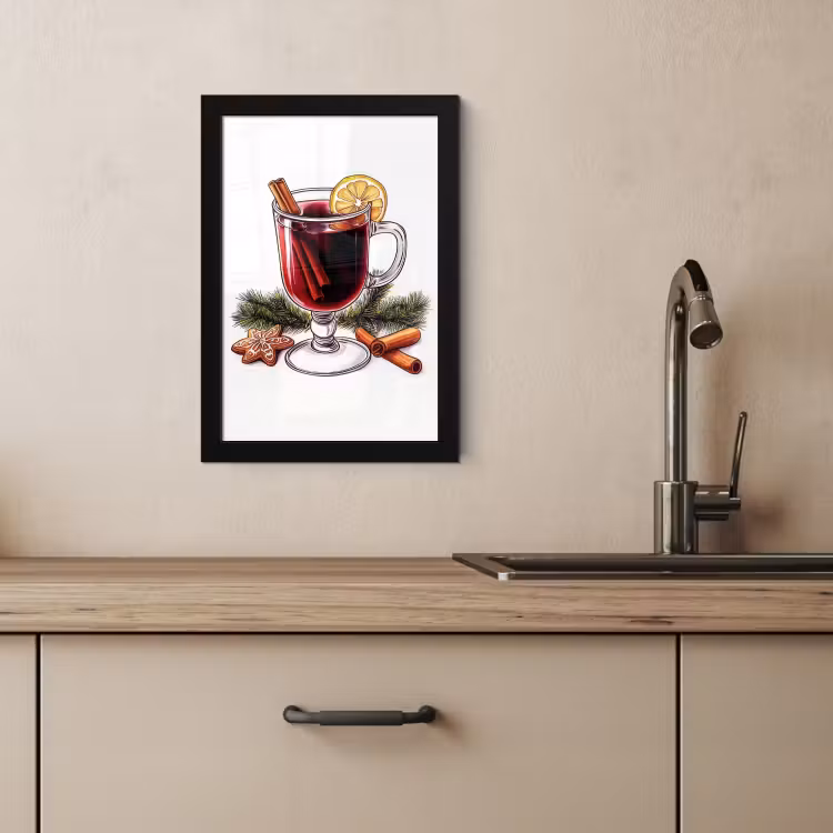 KitchenYeah - Cucina - Cornice per foto - Vino - Bere - Gluhwein - Inverno - Illustrazione - Natale — 2