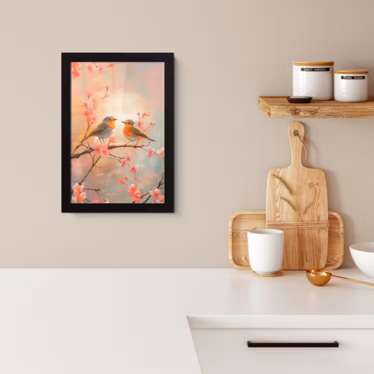 KitchenYeah - Cucina - Cornice per foto - Pettirosso - Ornamentale - Ramo in fiore — 2