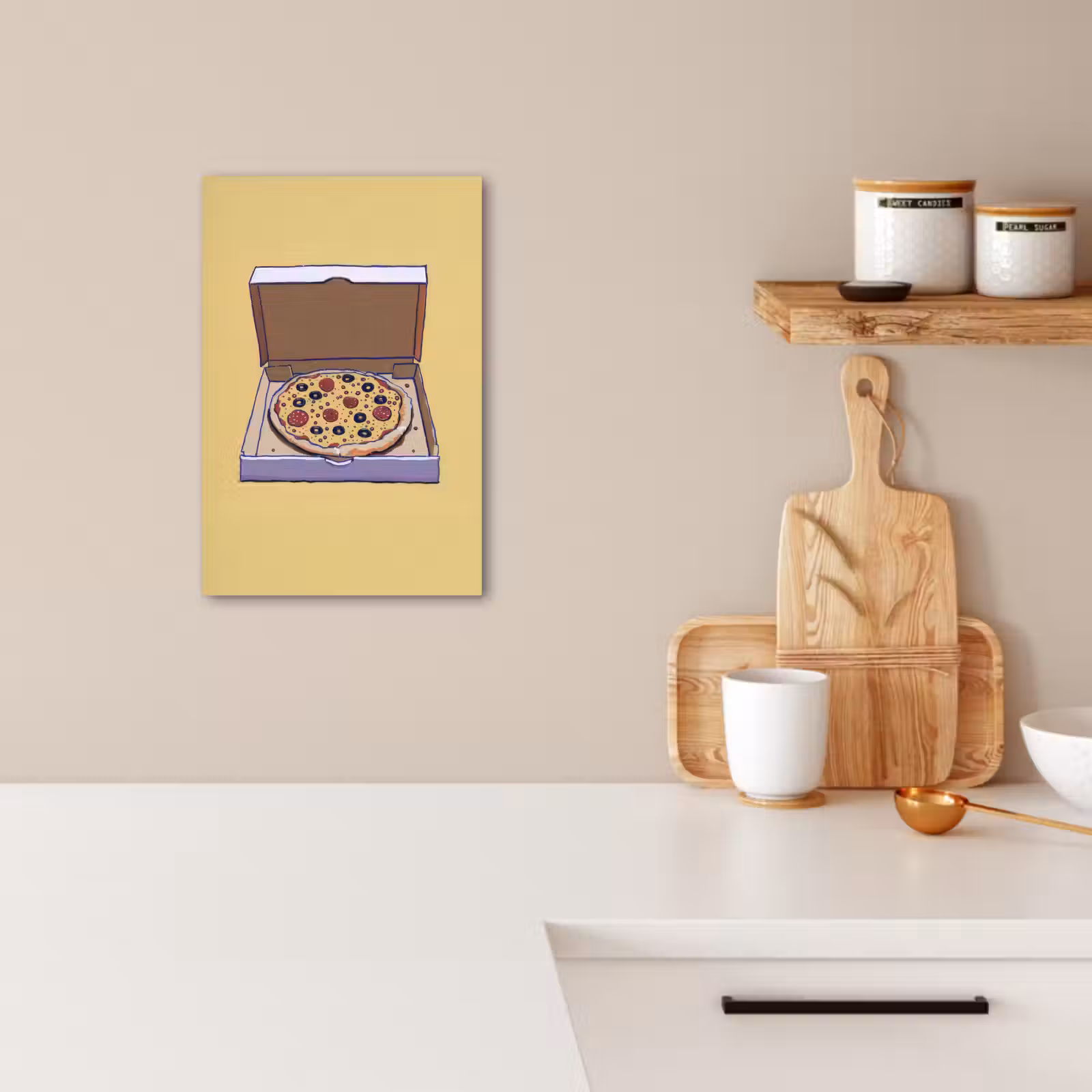 Dipinti su tela - Pizza - Scatola - Salame - Illustrazione — 1