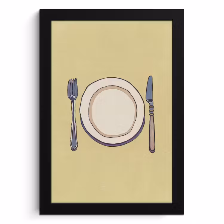 KitchenYeah - Cucina - Cornice per foto - Illustrazione - Piatto - Posate - Beige — 1