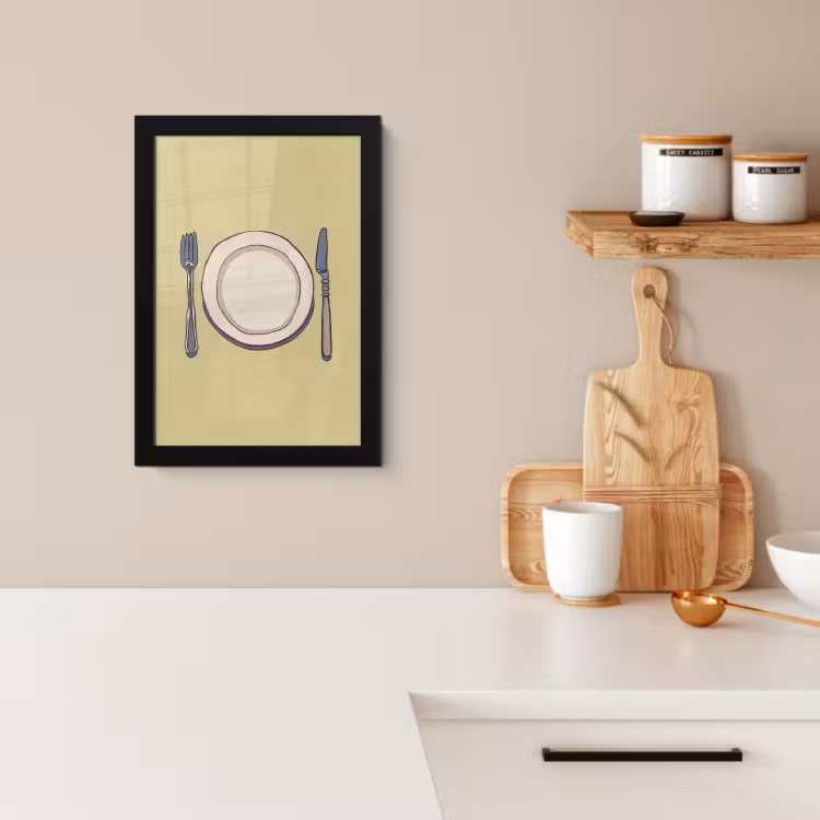 KitchenYeah - Cucina - Cornice per foto - Illustrazione - Piatto - Posate - Beige — 2