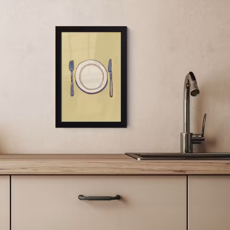 KitchenYeah - Cucina - Cornice per foto - Illustrazione - Piatto - Posate - Beige — 4