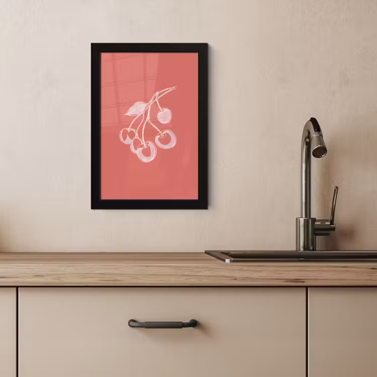 KitchenYeah - Cucina - Cornice per foto - Illustrazione della linea - Ciliegio - Ramo - Bianco — 3